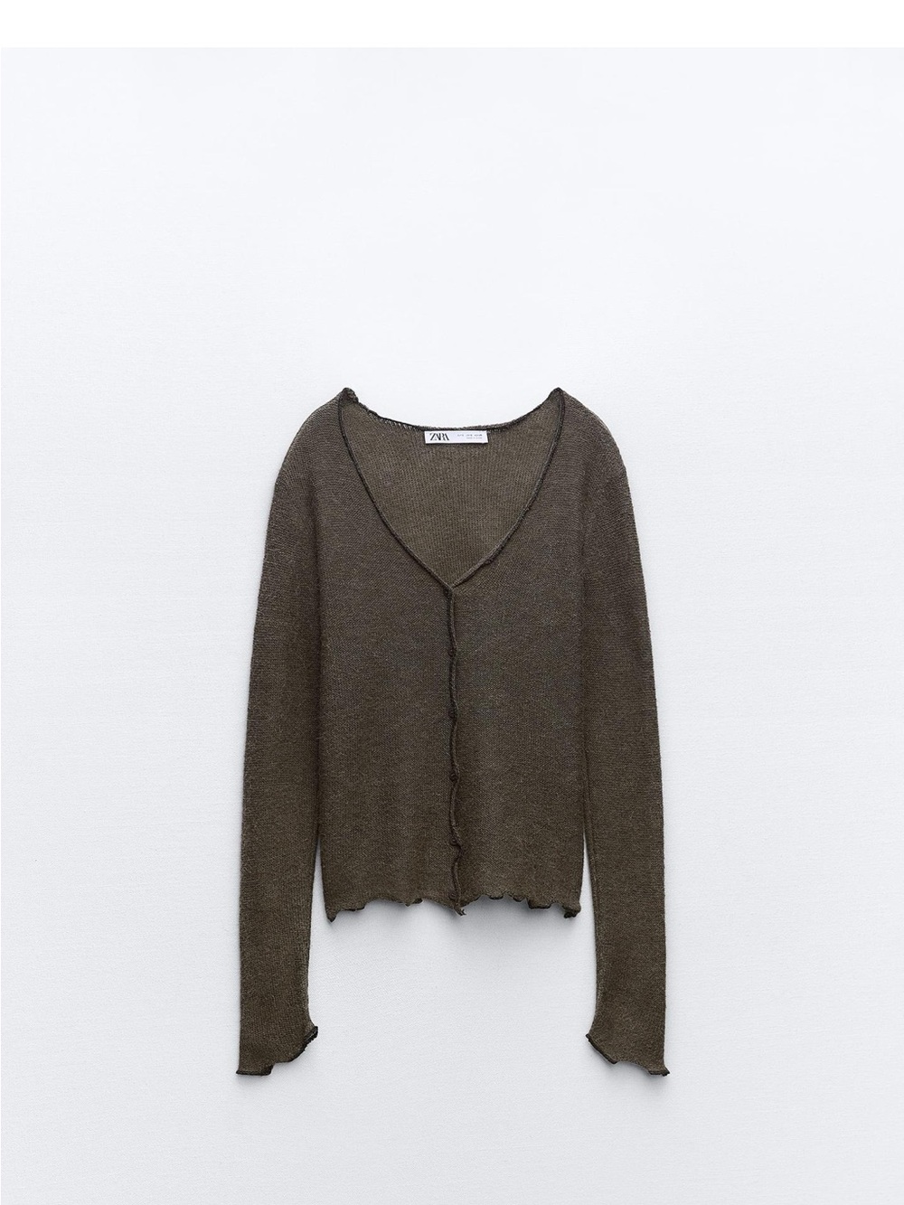 Zara Olive Brown Fuzzy Button-Front Cardigan